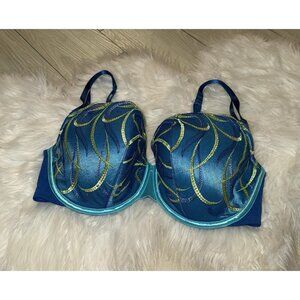 Cacique Blue and Green Embroidered Bra 40DD (40E)